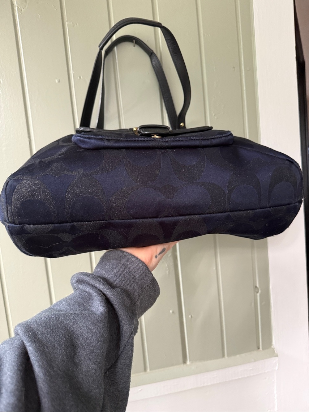 COACH Campbell Metallic Belle Carryall F26246 Navy Blue Black Monogram Tote Bag - Picture 8 of 11